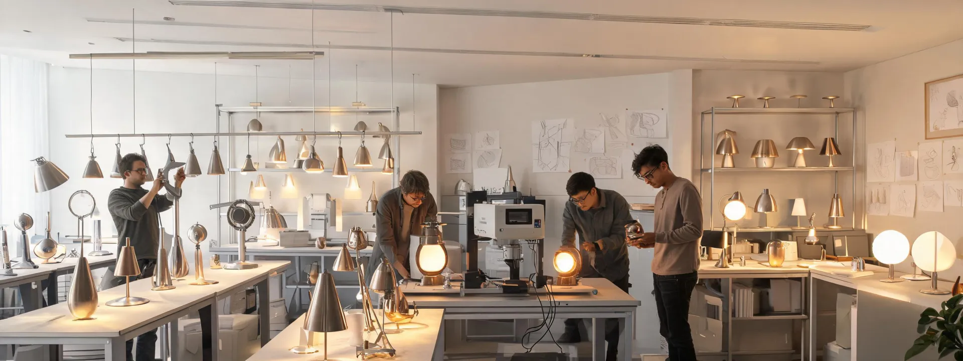 Tom Dixon lighting studio team and prototypes