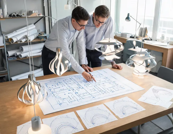 Lighting consultant reviewing reflected ceiling plan